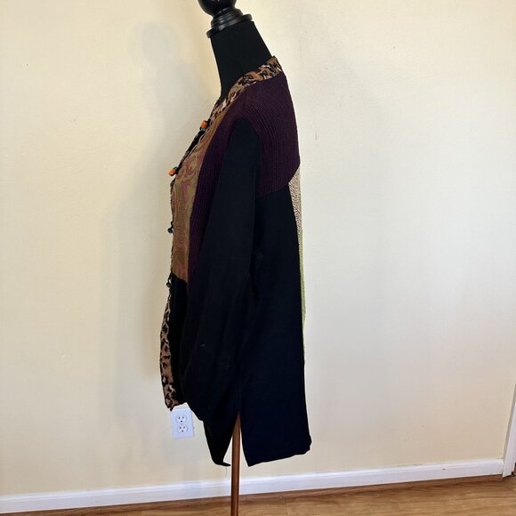 Alex Kim Womens Cardigan Sweater Jacket Patchwork Animal Print Art to Wear Large - Picture 14 of 15